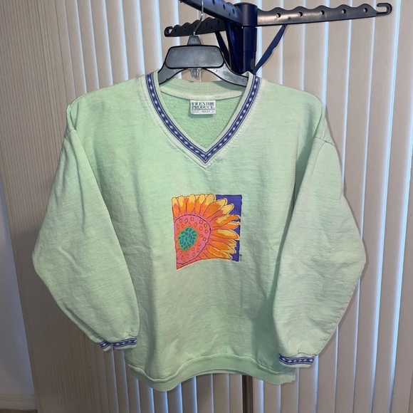 fresh produce Tops - Vintage 90s FRESH PRODUCE Graphic Size Small SWEATSHIRT Terry SUNFLOWER